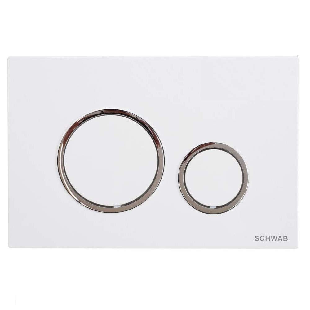 Placca di comando doppio tasto vela duo bianca con anelli cromo, per cassette wc 199 schwab