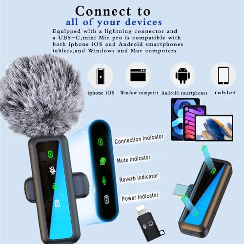 Image of Wireless Lavalier Microphone for iPhone, Android, iPad, Lavalier Microphone for Video Recording -Noise Reduction Lapel Mic for Recording,Clip on Mic, Mic Pro for Video Recording,Tiktok,Vlog,Youtube