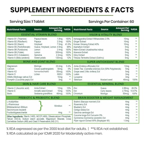 Image of Vlado's Himalayan Organics Calcium Magnesium Zinc with Vitamin D3 + K2 & Multivitamin with Probiotics Combo | Bone, Joint & Daily Wellness Support | 60 Tablets + 60 Veg Tablets | For Men & Women