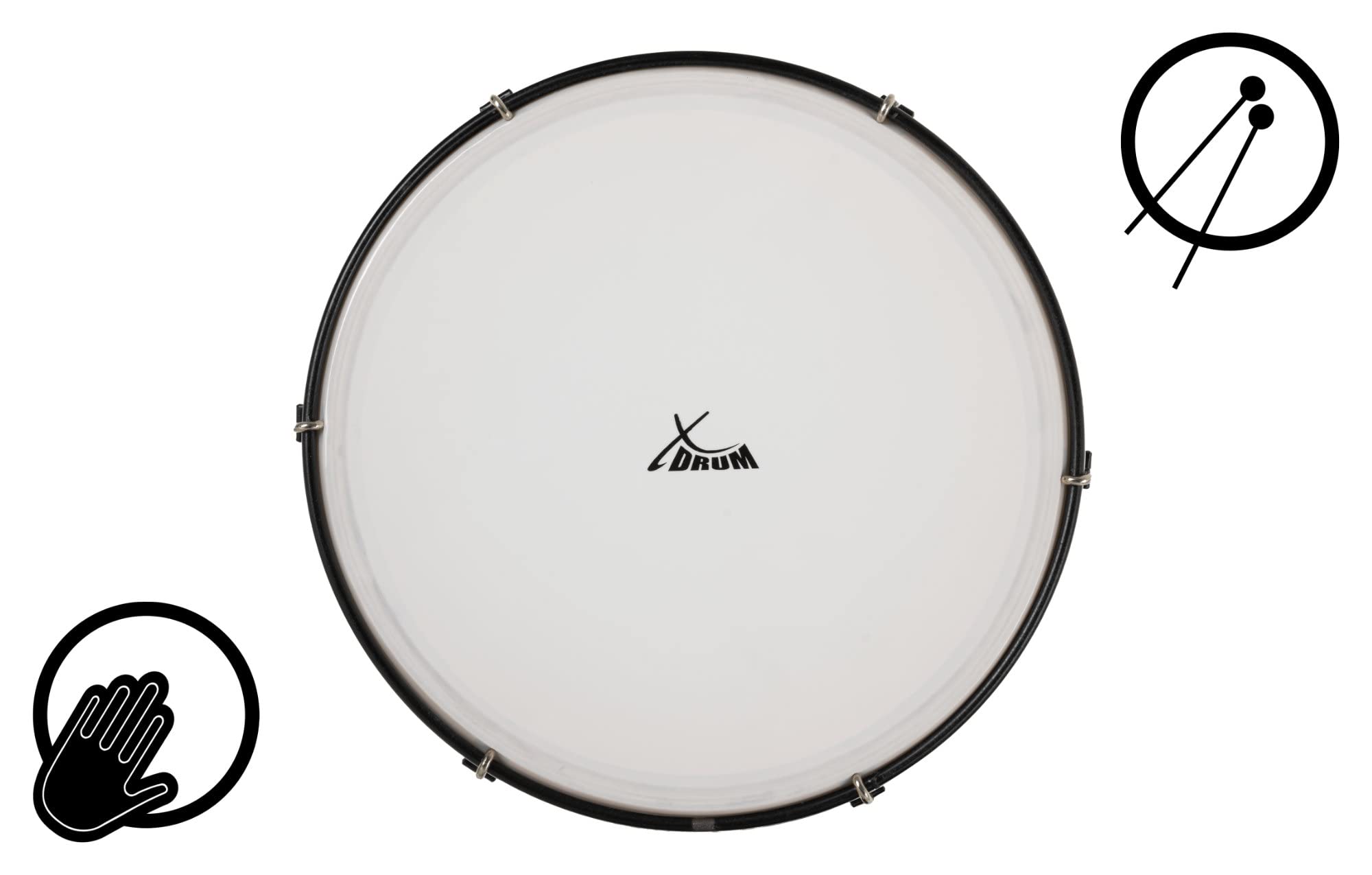 XDrum HTM-12K Pandereta De Mano De 12" Con Piel De Plástico Juego De 3 | Diámetro: 12" (30, 5 cm), Piel de poliéster resistente, Marco de madera de arce, Mango ergonómico, Altura: 6 cm, Uso Versátil