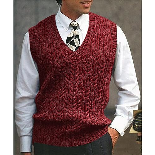 Sweaters for Men V-Neck Casual Knitted Vest Cozy Warm Solid Pullover Fall Loose Sleeveless Knitwear Cable Sweater2