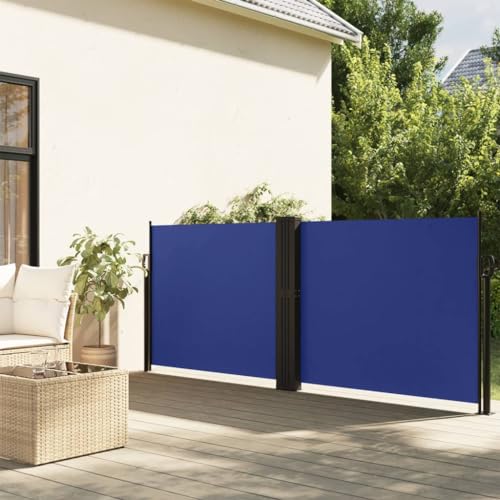 Store latéral extensible bleu 140x1000 cm en acier et polyester - 2