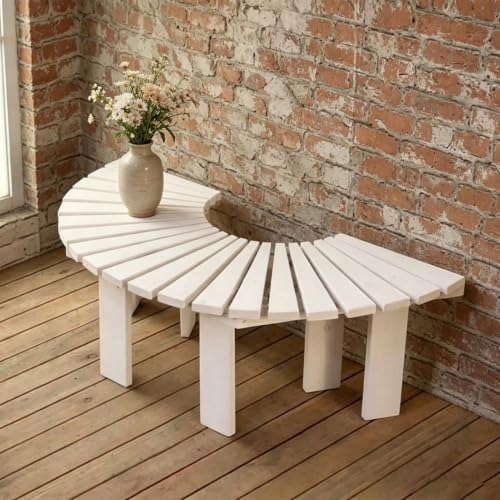 Bancos de parque semicirculares de madera maciza con acabado decorativo premium 2