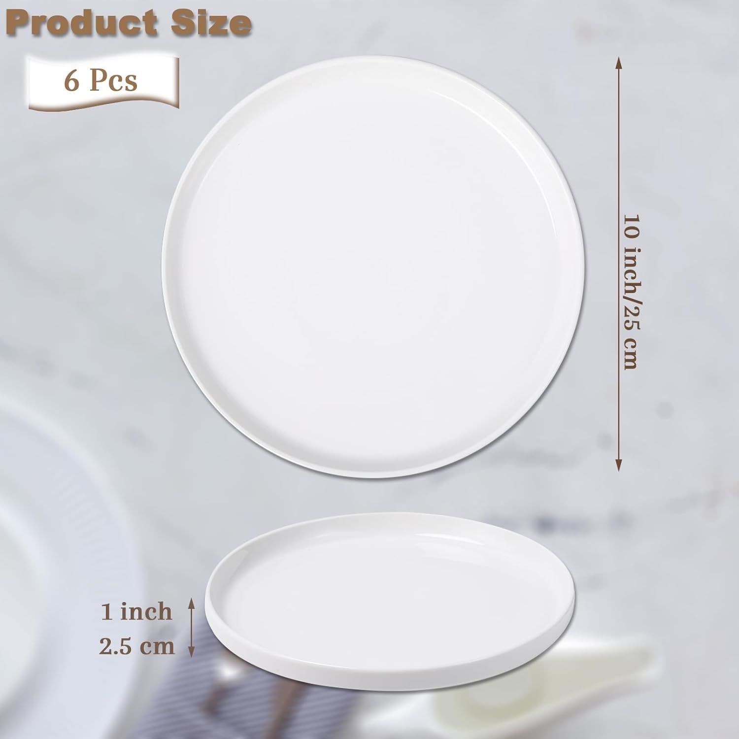 Lot de 6 assiettes plates en céramique, blanches, Ø 25 cm