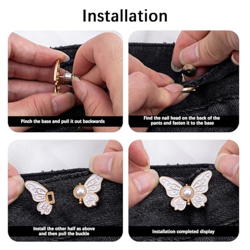 Floral Pearl Butterfly Waist Button, Jeans Button, Detachable Decorative Waist Button.-Red3