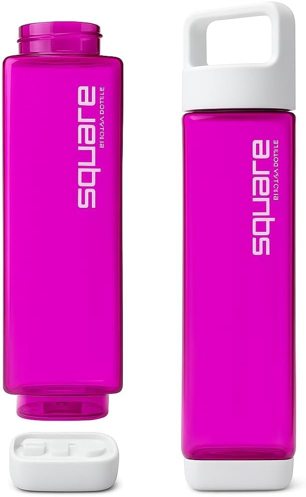 Clean Bottle Tritan Square BPA-Free Water Bottle Opens from Both Ends 25 Ounce Raspberry Pack of 24
