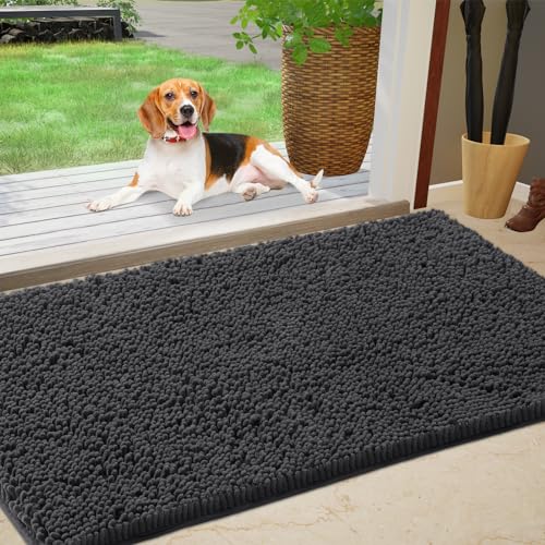 IM HOME Chenille Absorbent Outdoor Doormat 60" x 36", Washable Muddy Door Mats for Dog Non Slip Indoor Doormat Dog Mat for Muddy Paw Front Inside Doormats for Entryway Dark Grey