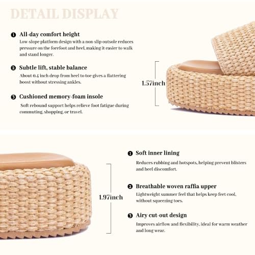 Image of Monrovia Platform Sandals Women Raffia Espadrille Slides, Woven Straw Flatform Beach Sandals Women, Slip On Summer Vacation Shoes, Comfortable Casual Daily Wear