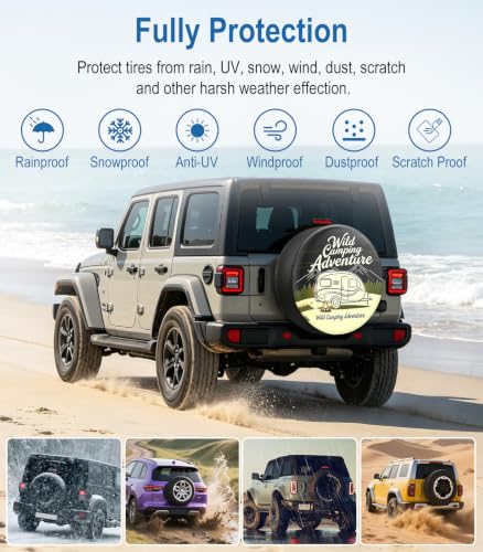 Image of RV Spare Tire Cover Wild Camper Adventure 17in Waterproof Universal Fit