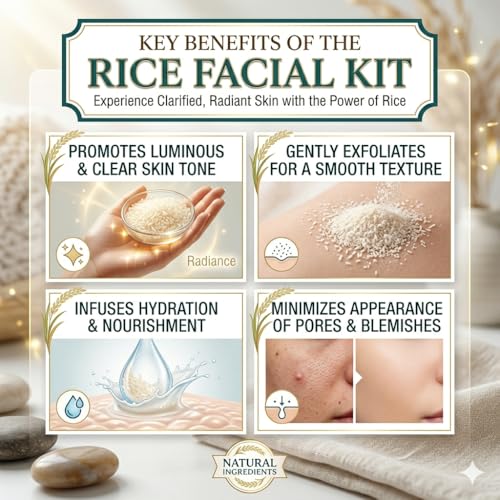 Image of Rice Facial Kit for Luminous & Clear Skin Tone | Gently Exfoliates, Nourishes & Minimizes Appearance of Pores and Blemishes | Complete Skincare Set