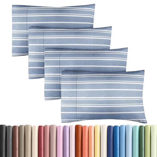 King Pillow Cases Set of 4 - Ultra Soft Hotel Quality Pillowcase Covers - Comfy, Cozy & Wrinkle Free - Shrinkage and Fade Resistant - Machine Washable Pillow Protectors - 4 Piece Set - Blue Stripes 3 by CGK Unlimited - Used condition - US$22.16