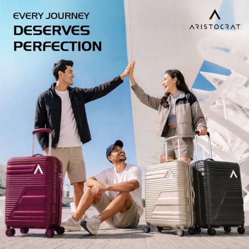 Image of Aristocrat Lineo Set of 3 Trolley 55, 65 & 75cm | S+M+L | Hard Luggage | 8-Wheel Suitcase for Travel | Combination Lock with Anti-Theft Zipper | Polycarbonate | 3 Years International Warranty (Golden)