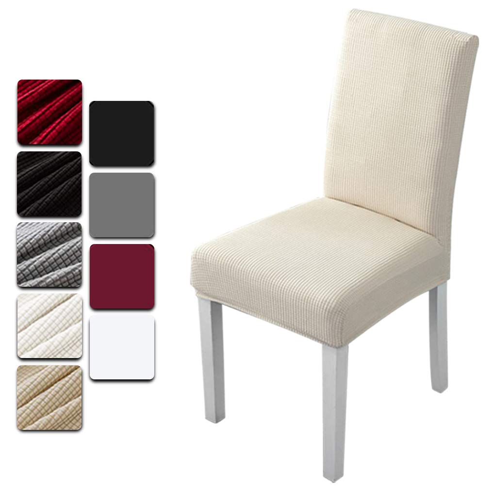 Dioxide Coprisedie con Schienale 4 Pezzi, Sedia Bi-Elastico per Una Misura Universale, Molto Facile da Pulire e Resistente, Coprisedile, Office, Arredamento Ristorante (Beige,4)