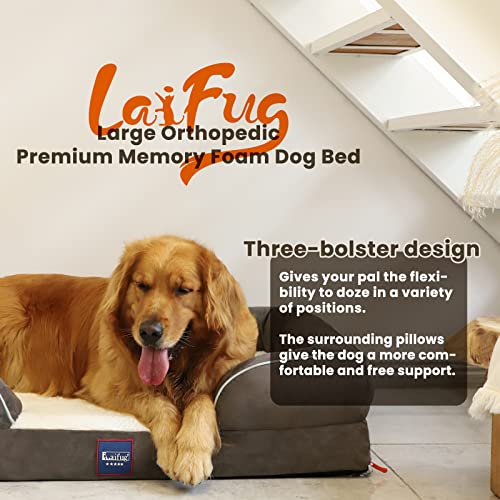Image of Laifug Large Orthopedic Premium Memory Foam Dog Bed, with Washable and Removable Suede Cover, Waterproof Liner and Non-Slip Bottom Protect The Dog Bed, Grey, Large(38''x30''x9''