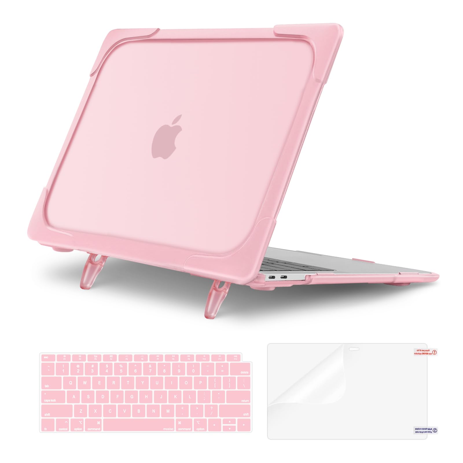 MOSISO Compatible with MacBook Air 13 inch Case 2022 2021 2020 2019 2018 A2337 M1 A2179 A1932, Heavy Duty Plastic Hard Case with Fold Kickstand&Keyboard Skin&Screen Film for MacBook Air 13.3, Pink