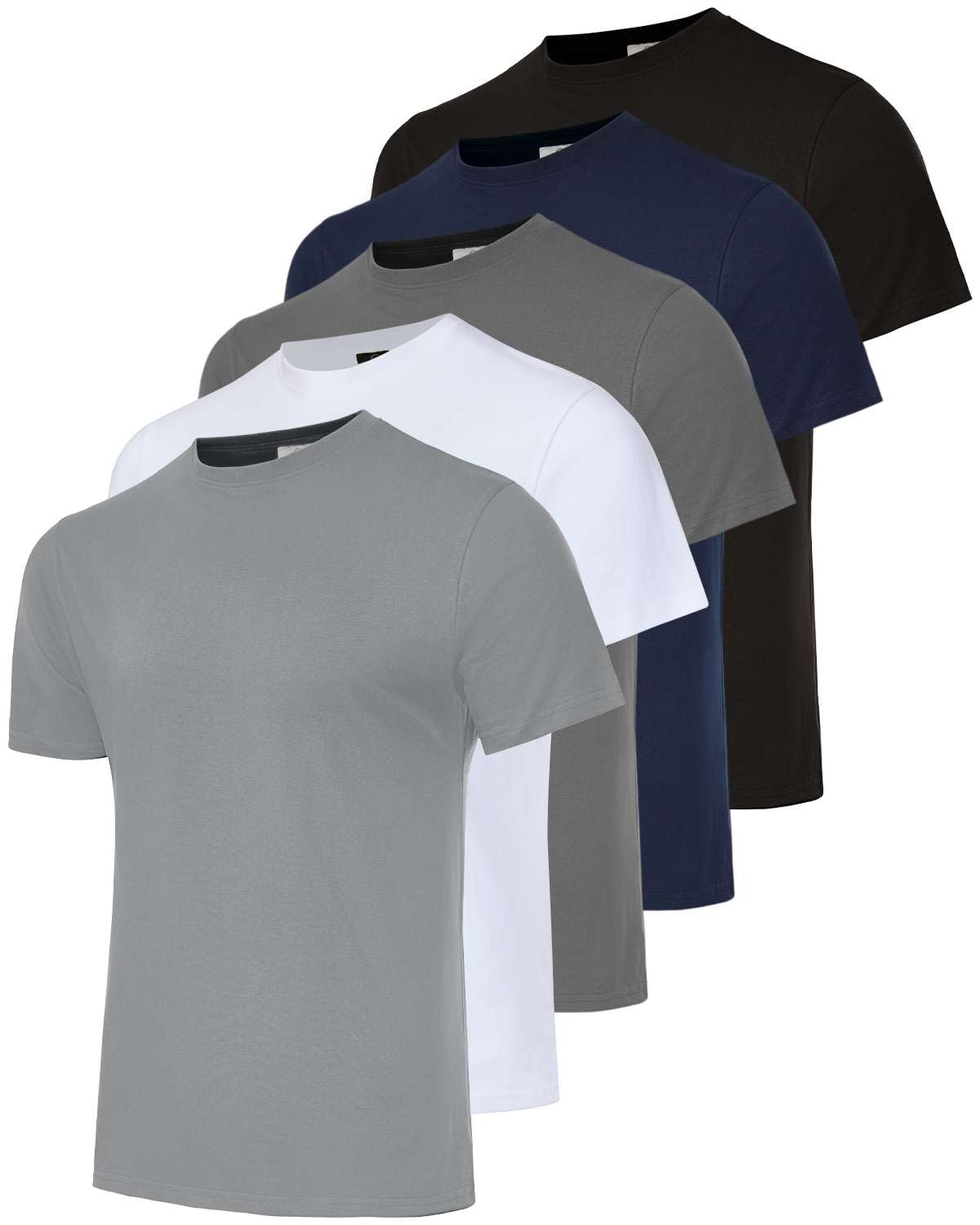 Real Essentials 5 Pack Mens 100 Cotton Casual T-Shirts Plain Jersey Shirts Fashion Tees Big Tall Available