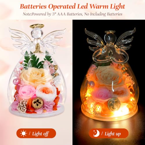 Image of encavy Birthday Gifts for Women,Fresh Flowers for Delivery,Preserved Rose Flowers in Angel Figurines,Light Up Champagne Angel Real Rainbow Roses for Mom Grandma Wife Her Girlfriend Anniversary