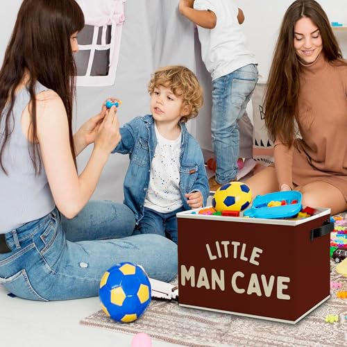 Image of Little Man Cave Boys Storage Bins Box with Handles, Olive Red Boho Collapsible Basket Organizer for Kids Boys Playroom Nursery Room Bedroom Bathroom Books Clothes