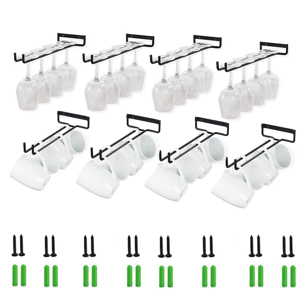 Colgador de Copas de Vino,Soporte de Copas de Vino,Colgador de Copas Para Bar,8 piezas 30cm Soporte para Copas de Vino de Pared Con Tornillos Soporta 32-48 Copas para Familia, Restaurante, Hotel Bar