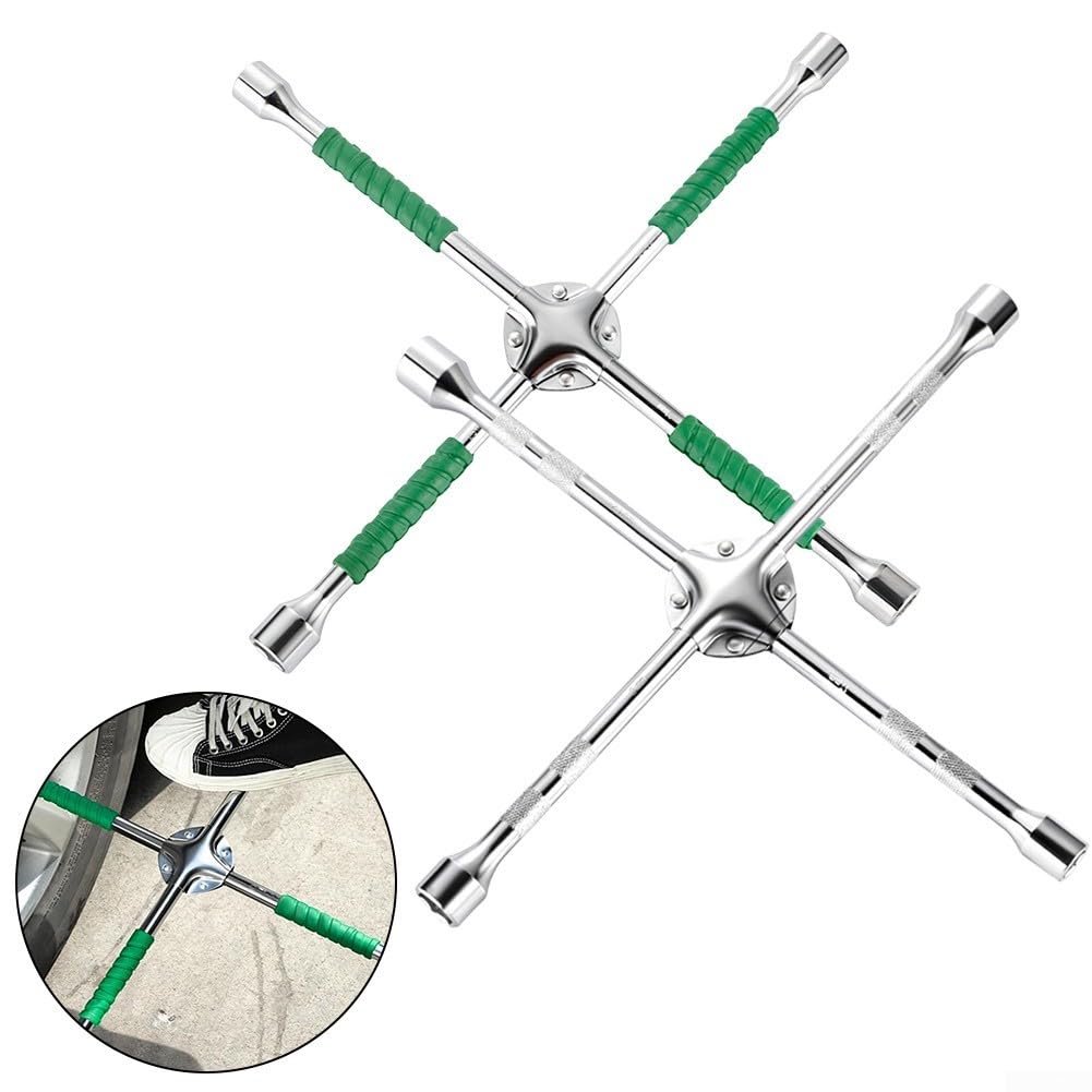 Llave de llanta de cuatro vías de 18/20 pulgadas en forma de cruz con enchufes de 17 mm, 19 mm, 21 mm, 23 mm, herramienta de tuerca de acero resistente para neumáticos de coche para carretera (18