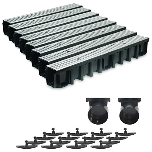 8m Entwässerungsrinne Terrassenrinne Stahlrost verzinkt komplett SET, System A15 148mm, inkl. Zubehör