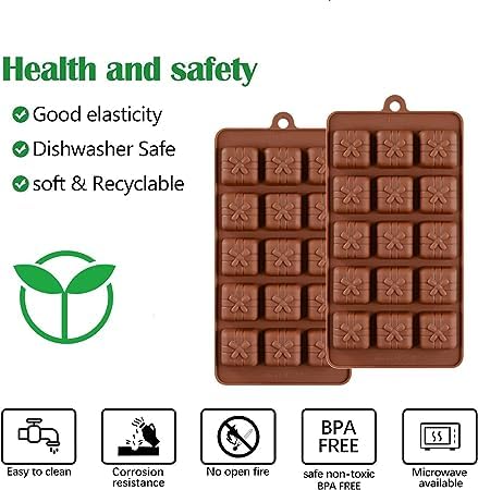 Image of MoldBerry Chocolate Mould Gift Box Making Silicone Chocolate Mold for Cake, Brownie Topper, Hard & Soft Candies, Gummy, Jelly, Keto Fat Bombs Square Shapes in Brown Trays