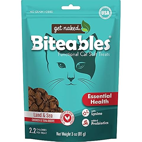 Get Naked Biteables Natural Soft Treats for Cats, Essential Health, Land & Sea Recipe, 3 oz, 1 Pouch Cover