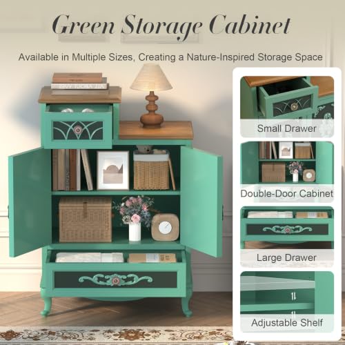 Image of JOINICE Vintage Accent Cabinet with Doors,Entryway,Hallway,Sage Green