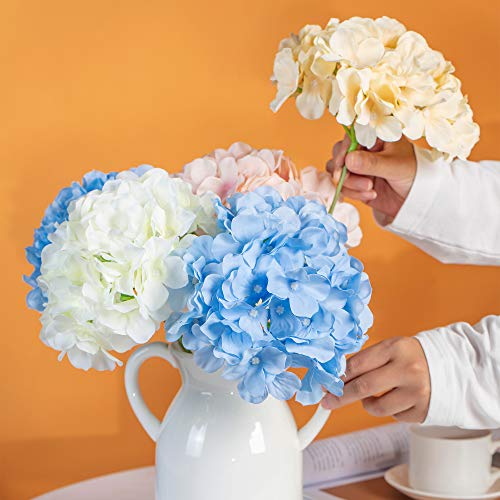 Ivory White Hydrangea Silk Fake Flowers Heads With Stems, Artificial Flowers For Decoration Wedding Home Party Shop Baby Shower,Room Decor For Bedroom Aesthetic, Pack Of 10 #TOP6