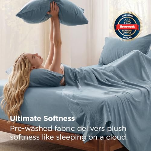 Image of Bedsure Full Size Bed Sheets, 6 Piece, Prewashed Ultra-Soft, 18-inch | Extra Deep Pocket, Breathable, Secure Fit, Hotel Luxury Bedding, Dual Side Pockets, Fade Resistant, For Air Mattress