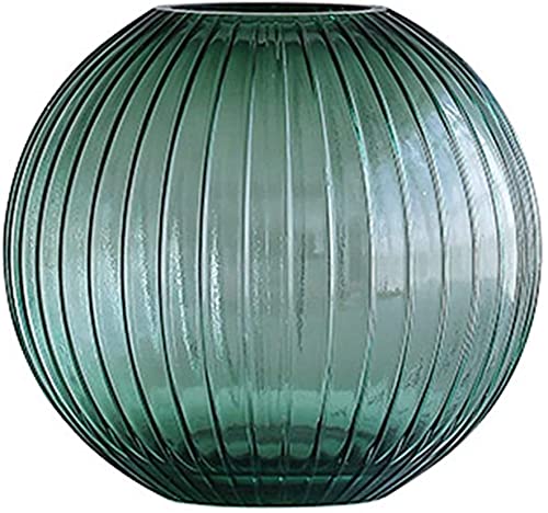Glass Flower Vase, Round Green, Minimalist, Home Decor