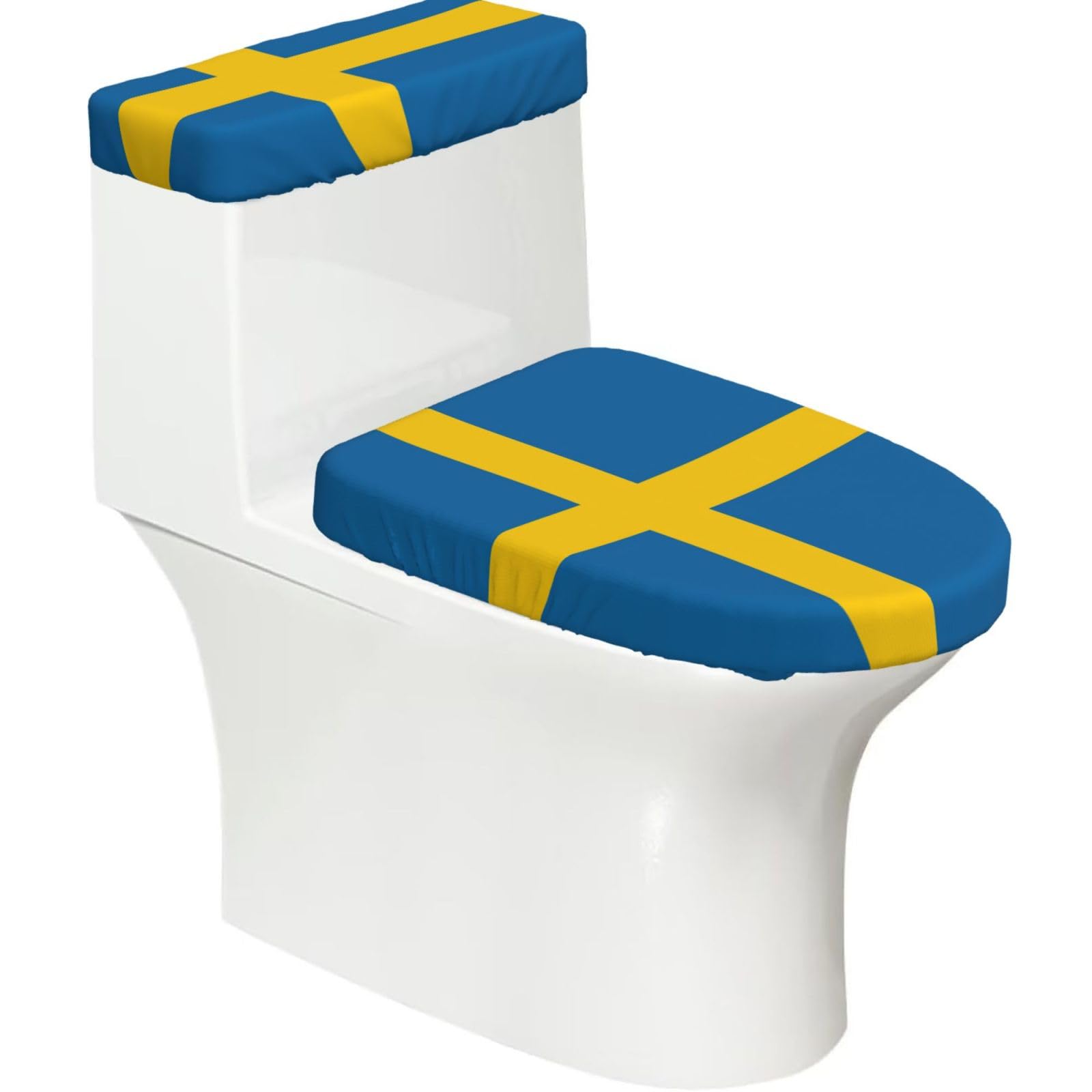 Swedish Flag Print Bathroom Decor Toilet Lid Cover And Tank Covers, Restroom Accessories Fits Most Round