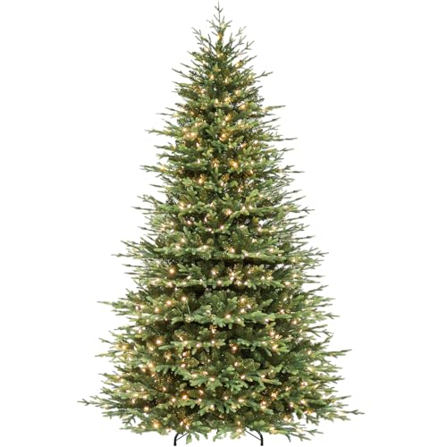 Hykolity 9 ft Prelit Artificial Christmas Tree with 5149 PE&PVC Branch Tips, 600 Warm White LED Lights, Easy Assembly with Metal Stand and Hinged Branches