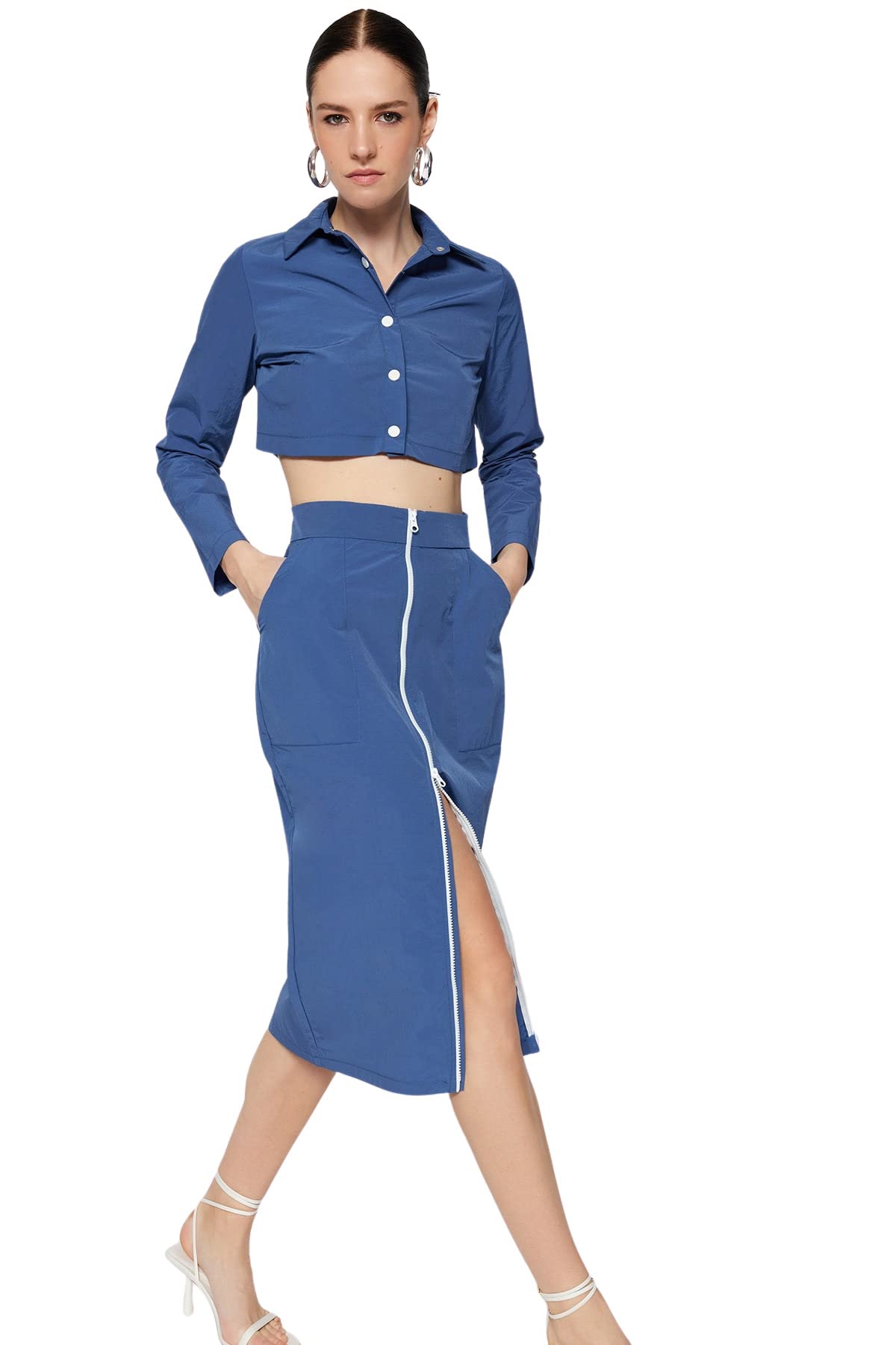 Trendyol Women A-line Regular fit Woven Skirt,Navy Blue,34