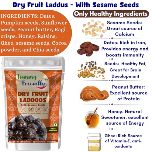 Image of TummyFriendly Dry Fruit Laddu. Healthy Dry Fruit Laddus with Dates - Sugar Free Snacks for Kids, Adults & Pregnant Women. Healthy snacks for kids. homemade dry fruit laddus. No Sugar. Dry Fruit Ladoo with Beetroot & Coconut (Jowar-Sesame-2X100g)