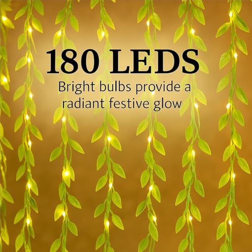 Image of MIRADH Diwali Fairy Lights Leaf Curtain String Light, 180 LED Artificial Leaf Vine with 8 Modes for Diwali, Navratri, Christmas & New Year Home & Party Decor (10x3 ft) (1, Warm White)