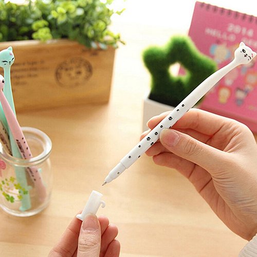 4 bolígrafos gel negro 0.5 mm forma gato kawaii miniatura 5