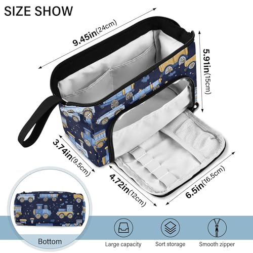 Image of Fisyme Trains Cute Blue Pencil Case Large Capacity Pen Bags Box Big Makeup Pouch Organizer