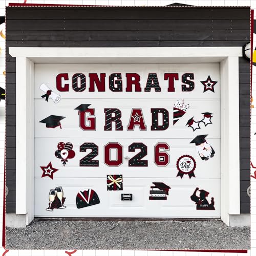 Image of Landhoow 30 Pcs Graduation Car Magnets 2026 Senior Graduation Car Decoration Bumper Sticker Congrats Grad Magnet Magnetic Refrigerator Decal for Grad Parade Party Supplies (Maroon /Burgundy, Black)
