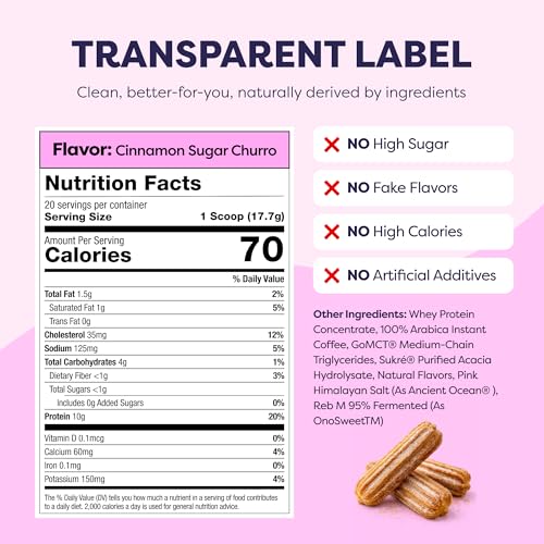 Image of Javvy Protein Coffee for Cold Brew & Iced Coffee, Cinnamon Sugar Churro | 10g Whey Protein, 100% Natural Cold Brew, Zero Artificial Flavors & Sweeteners, 80mg Caffeine, No Added Sugar