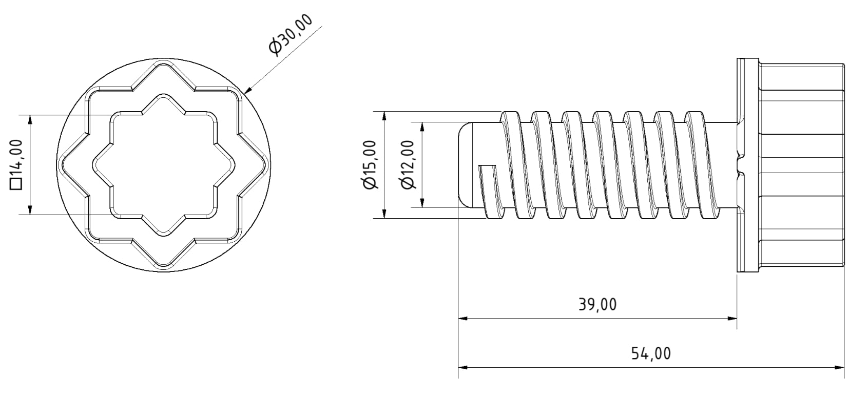 Tornillo de repuesto para silla de jardín, plástico (3 unidades) (longitud = 54 mm)
