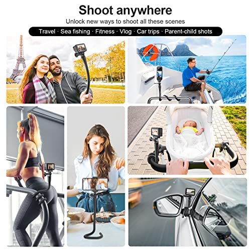 Gurmoir Flexible Camera Mount 20" Selfie Stick Monopod For Gopro Insta360 Dji Action, Flexible Roll Bar Mount For Bike, Motorcycle, Boat, Stroller, Desk #TOP5