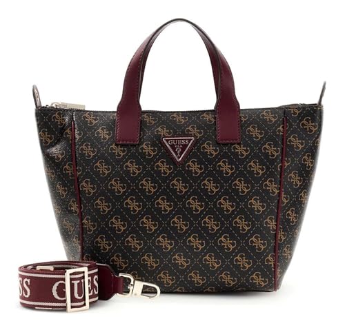 Sac à épaule GUESS Follie Travel Small Tote Bag marron foncé imprimé logo chic