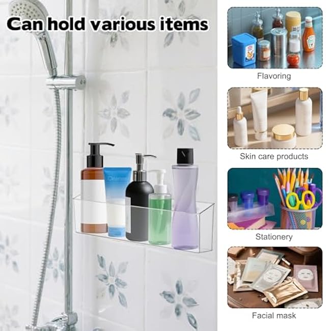 2 Pack Spice Rack, Wall Mounted Storage Organizer Bins, Clear Plastic Seasoning Jars Rack Condiment Bottles Shelf Removable Makeup Organizer for Kitchen Cabinet Doors Pantry RV Organization