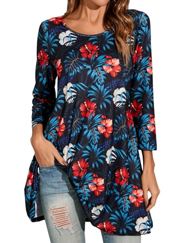 Enmain Damen Tunika Langarm Große Größen Elegant Blusen Tuniken Für Frauen Weihnachten Festliche Bluse Long Oberteil Shirt,Mehrfarbig,3XL