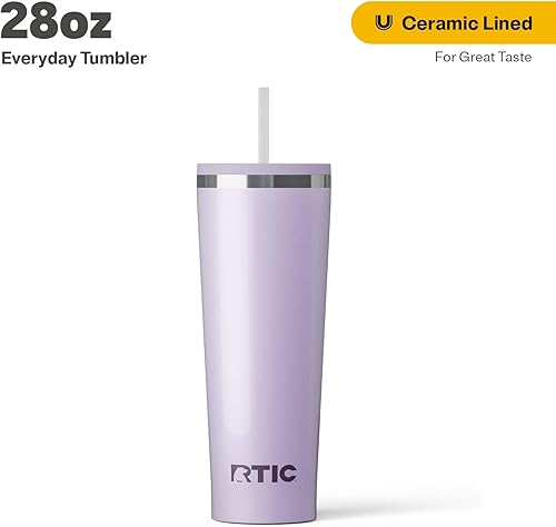 Miniatura 8 de RTIC Vaso diario de 20 onzas con aislamiento, de acero inoxidable, portátil, taza de café de viaje con pajilla, tapa resistente a derrames, sin BPA,