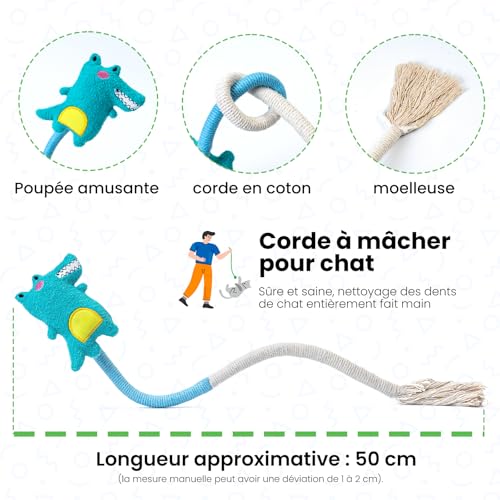 Jouets interactifs pour chat d'intérieur - Corde en sisal - Jouet en corde serpent avec peluche à mâcher - Jouet de nettoyage des dents pour chat (3 pièces) – Image 6
