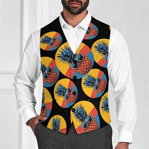 Vintage Pineapple Men's Suit Vests Dress Vest V-Neck Waistcoat Slim Business Formal with Pocket2