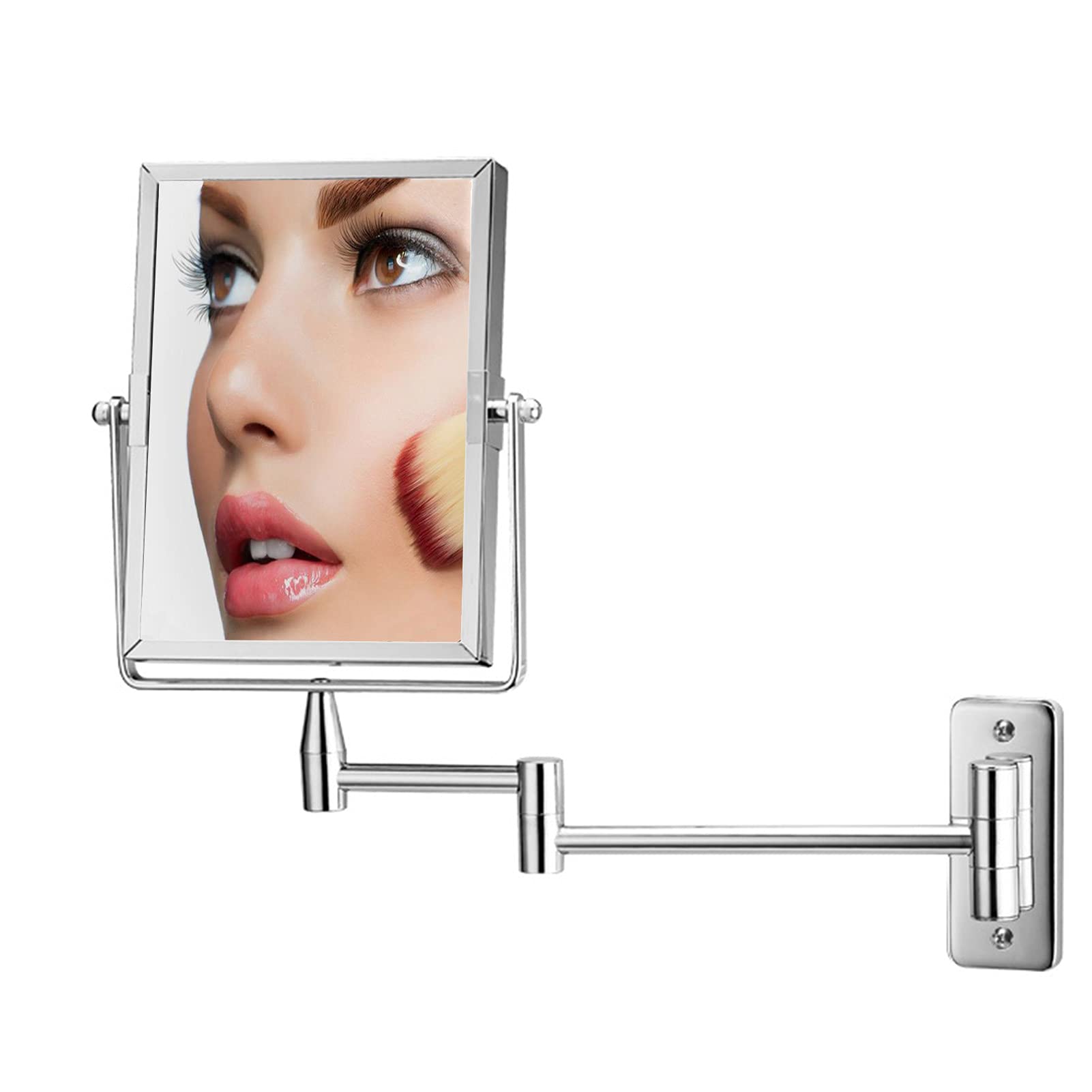 Specchio Trucco da Bagno Parete Rettangolare,Specchio Double Face Specchio Cosmetico Ingranditore,con Ingrandimento 1X/3X,Girevole a 360°,per Bagno Hotel Spa