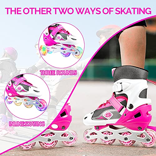 HHD Patines en línea Ajustables para niños, niñas, Principiantes, Patines 3 en 1 Triskates Patines en línea con Rueda iluminada por LED Seguro y Duradero para Mujeres y Hombres, niños y Adultos